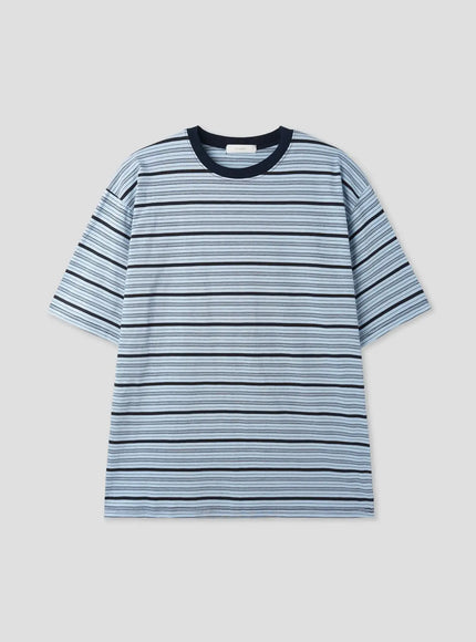 multi-striped-round-neck-t-shirt-il516 / Light blue