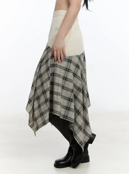 Plaid Layered Asymmetric Skirt F516
