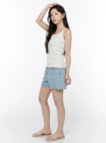 Floral Ribbed Double Strap Tank IY507