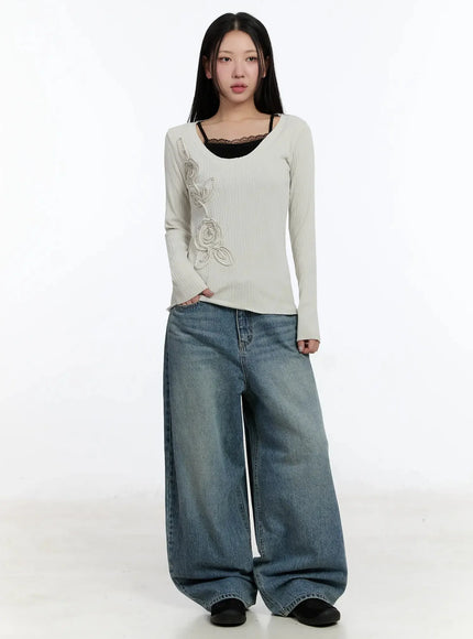 Two-Way Flower Ribbed Top IM509