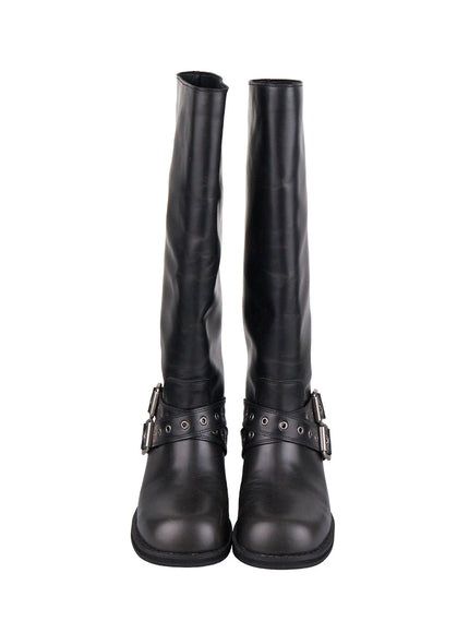 Double Buckle Knee-High Boots CJ531