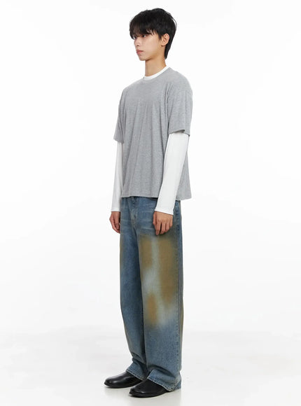 Men's Layered Semi-Crop T-Shirt IO516