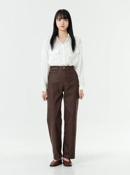 Washed Dark Brown Straight Fit Pants OG24