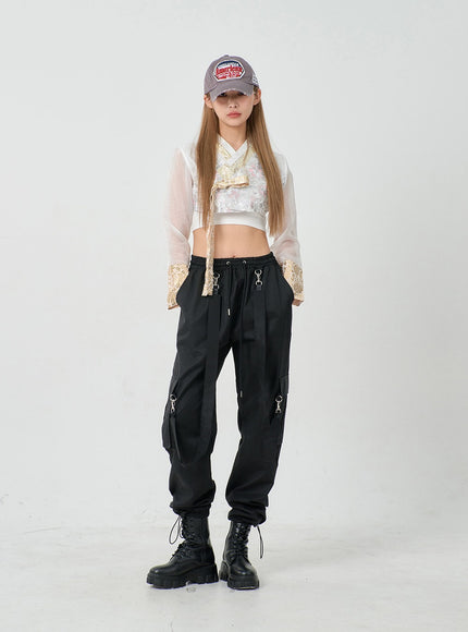 Twin Strap Cargo Parachute Baggy Pants BD23