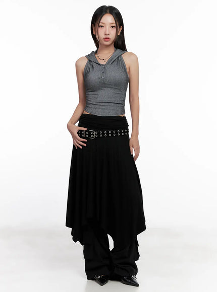 Ribbed Button Hoodie Crop Tank CL518