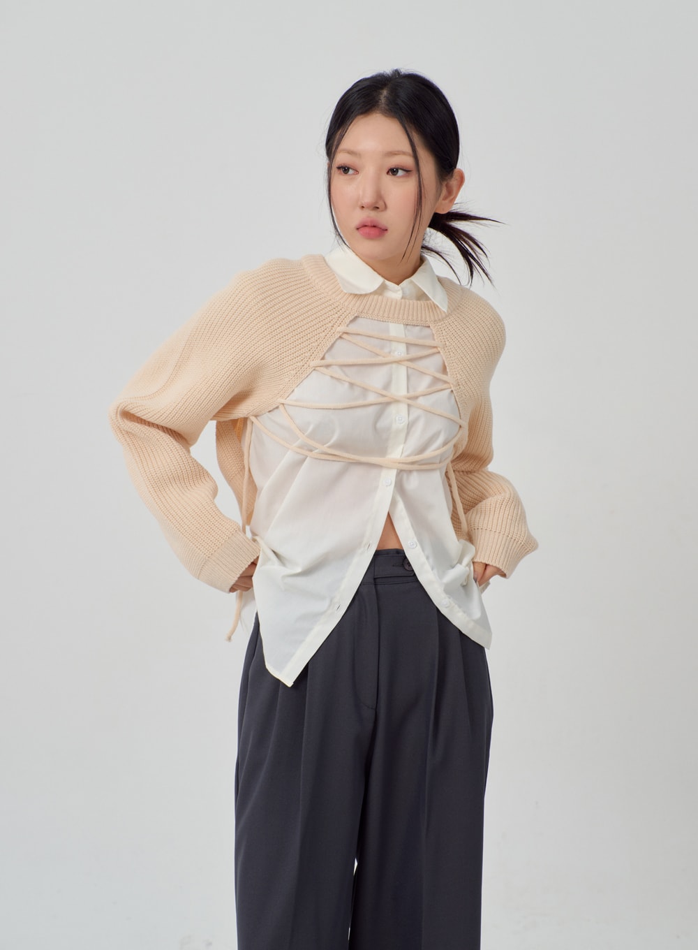 Lace-Up Knit Bolero IM316