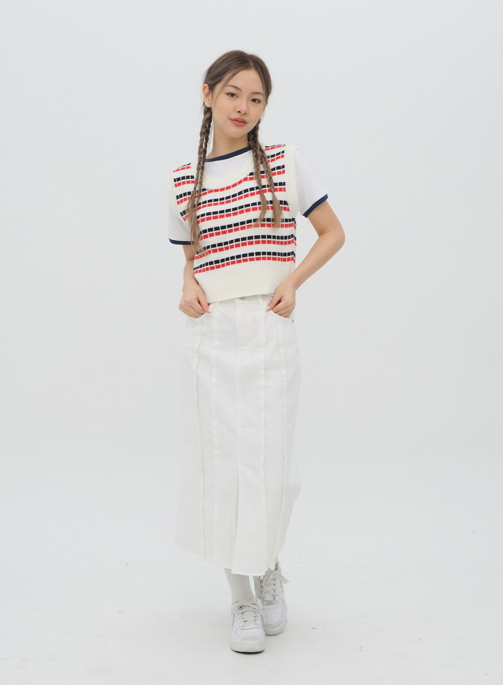 Pattern Cropped Knit Vest C1002