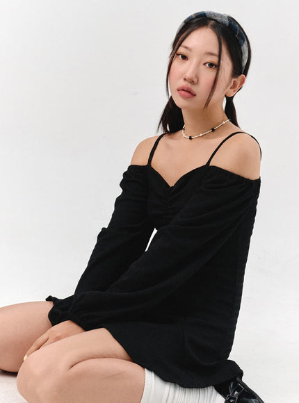 off-shoulder-shirred-mini-dress-is301
