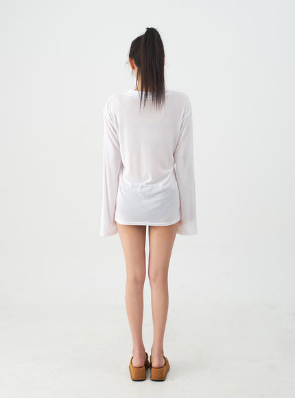 Soft Collar Sheer Long Sleeve Top IJ13
