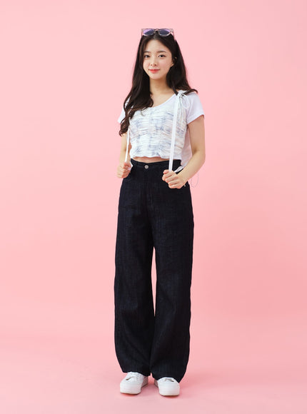 Deep Round Neck Basic Crop T-Shirt BU5