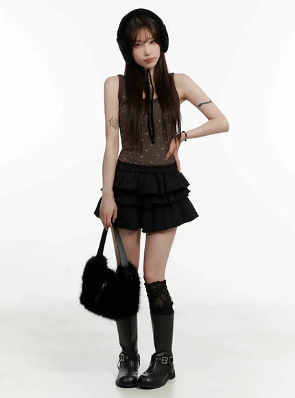 Patterned Fleece Tank Top IJ516