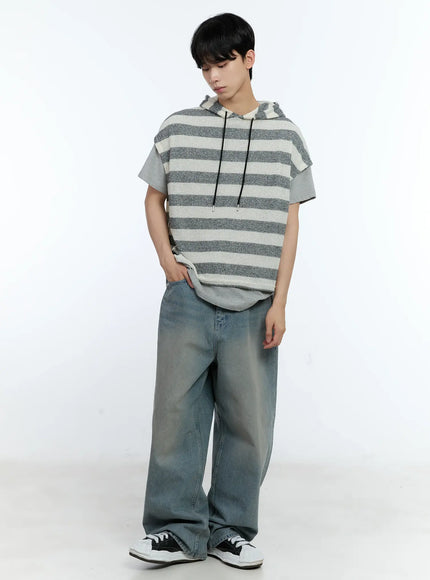 Men's Striped Short-Sleeve Hoodie IG501