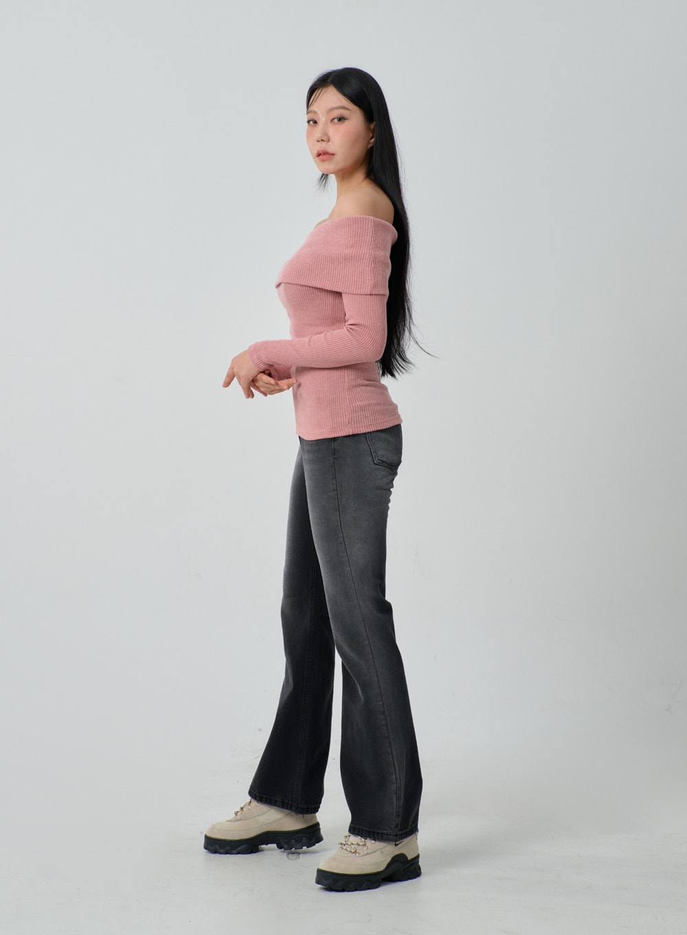 Ribbed Knit Off-Shoulder Top IJ318