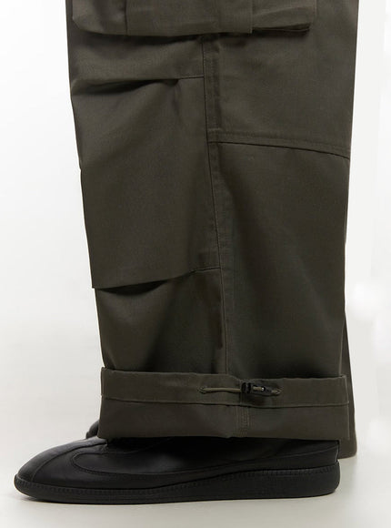 Men's Pintuck Wide-Leg Cargo Pants (Dark green) IF521