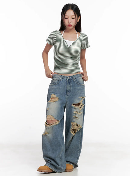 Manon Washed Distressed Wide Jeans CL518