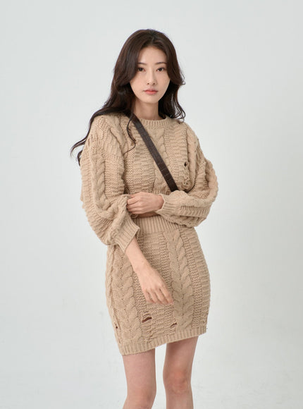 Twist Pattern Ripped Pencil Mini Skirt IN08