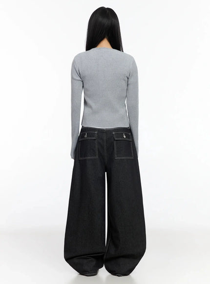 Ribbed Round Neck Cardigan CA513