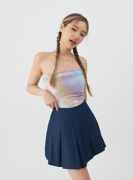 Pleated Denim Mini Skirt CJ08