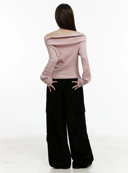 Fleece Off-Shoulder Long Sleeve Top IJ521