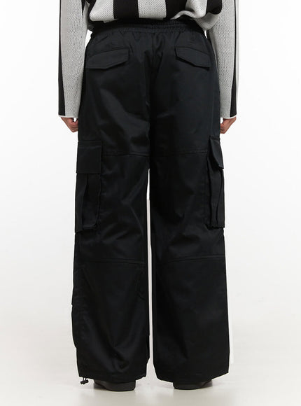 Men's Pintuck Wide-Leg Cargo Pants (Black) IF521