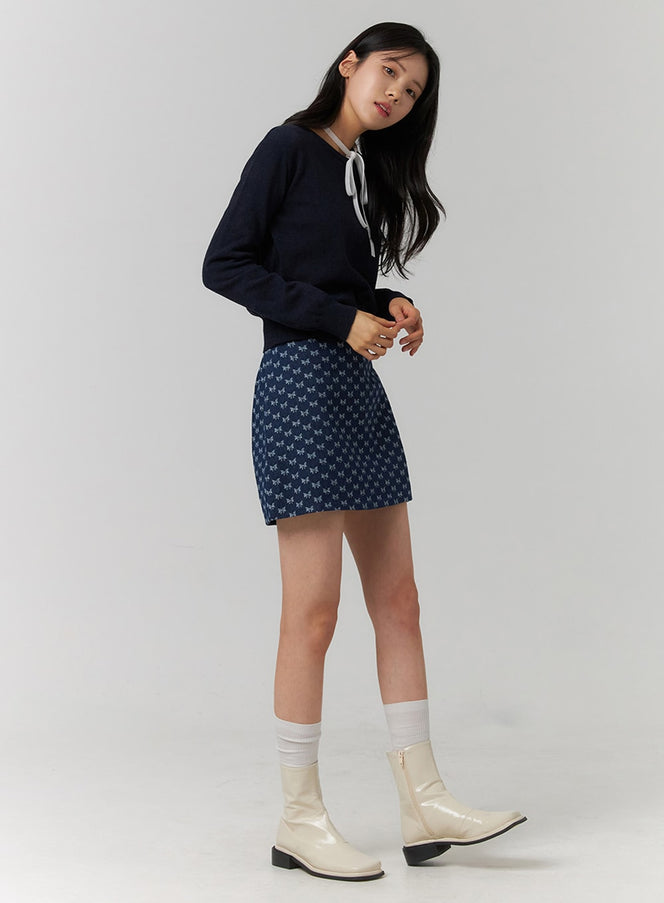 balletcore-ribbon-graphic-mini-skirt-oj422 / Dark blue