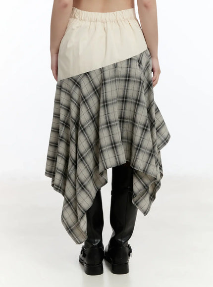Plaid Layered Asymmetric Skirt F516