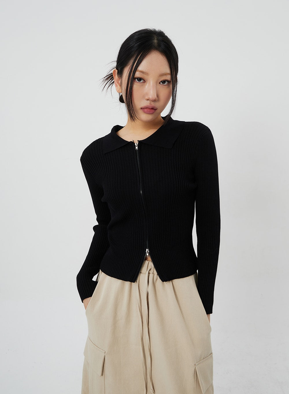 Ribbed Knit Zip-Up CF324