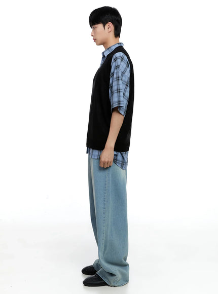 Men's Linen V-Neck Knit Vest IG520