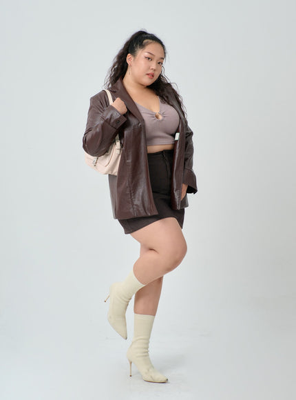 Plus Sexy V-Neck Crop Metal Ring T-Shirt IN04