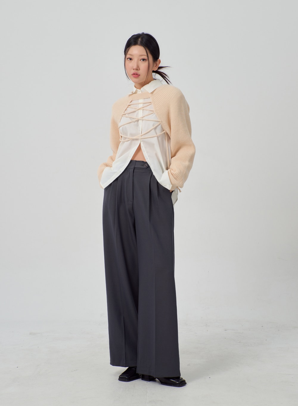 Lace-Up Knit Bolero IM316