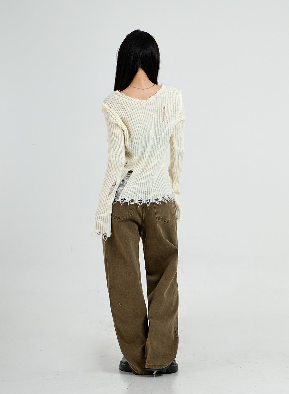 Ripped V-Neck Knit Top CO13