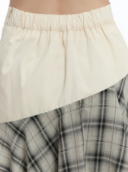 Plaid Layered Asymmetric Skirt F516