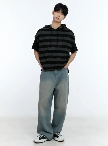 Men's Striped Short-Sleeve Hoodie IG501