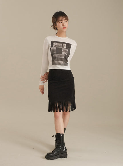 Tassel Hem Knee Length Skirt