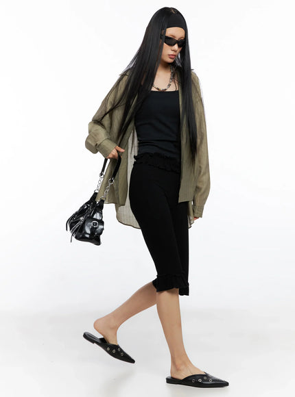 Frill Ribbed Crop Leggings IO516