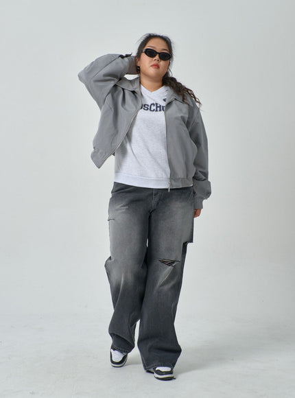 Plus Two Color V-Neck Sweatshirt IF317