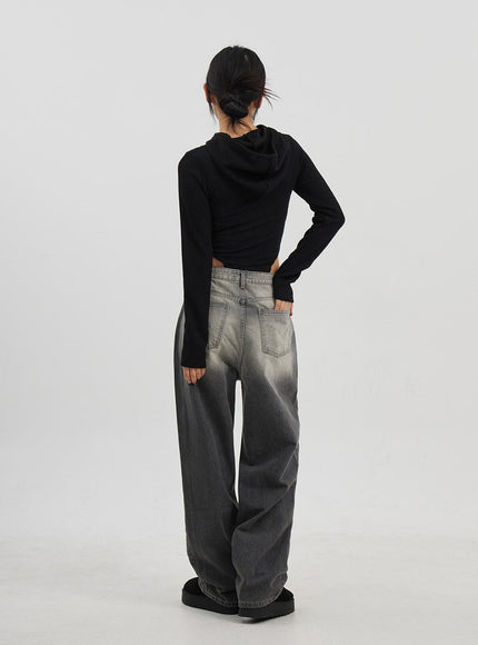 Ribbed Cropped Zip-Up Hoodie CJ330