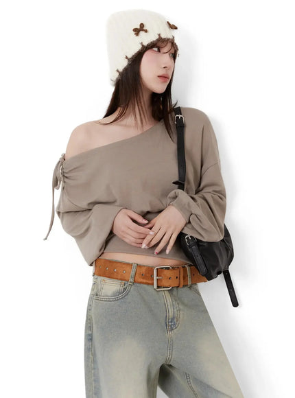 Off-Shoulder Knit Sweatshirt IJ521