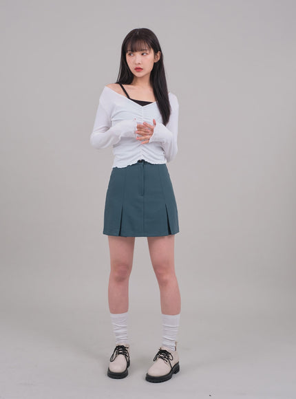 Cropped Long Sleeve Top with Front Shirring C2701