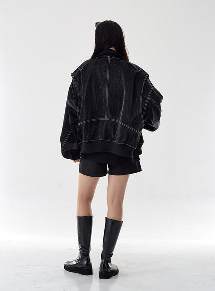 Over Fit Stitch Faux Leather Jacket Unisex CG16