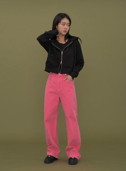 Two Way Cropped Hoodie Zip Up C2601