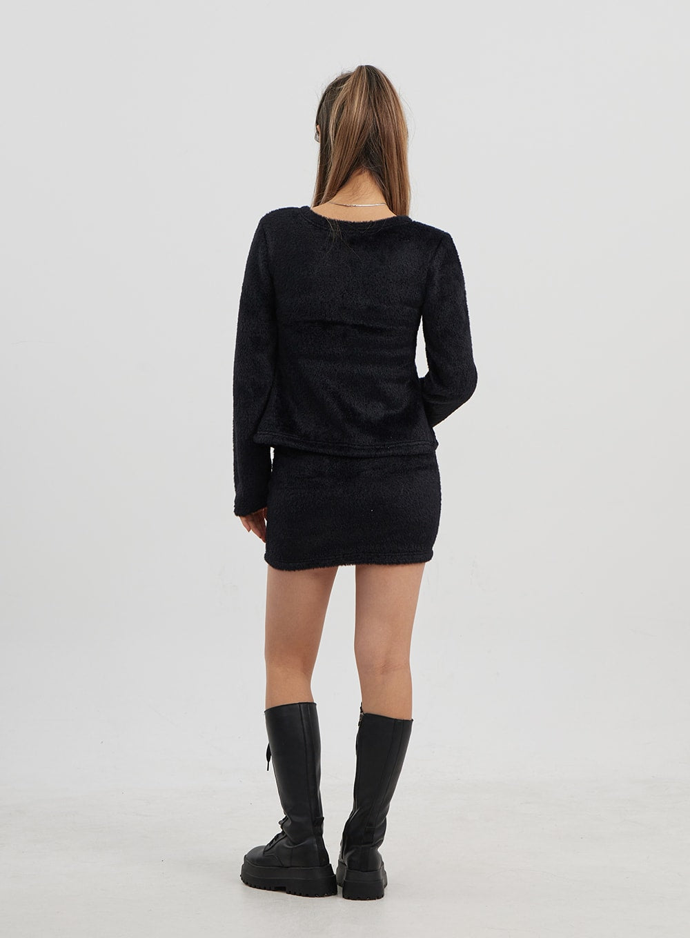 Teddy Cardigan Tube Top And Mini Skirt Set CJ325