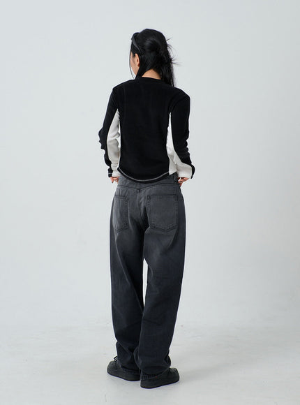 Two Color Embroidered Zip-Up Top CJ304
