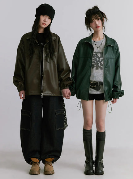 Oversized Faux-Leather Jacket CN511