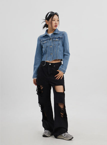 Ripped Wide Leg Jeans CJ319