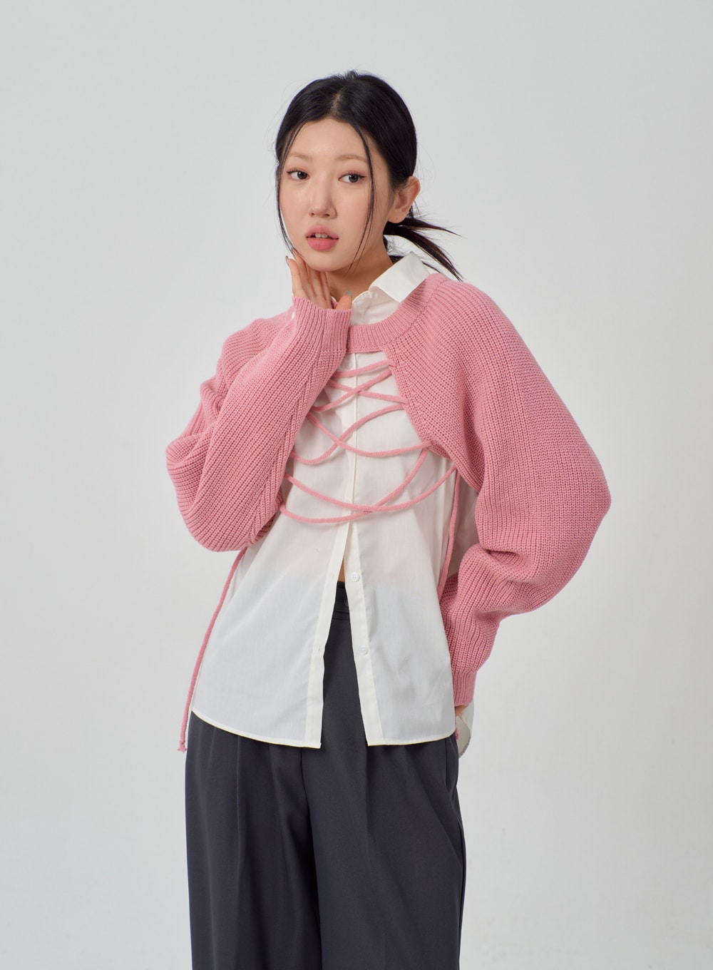 Lace-Up Knit Bolero IM316