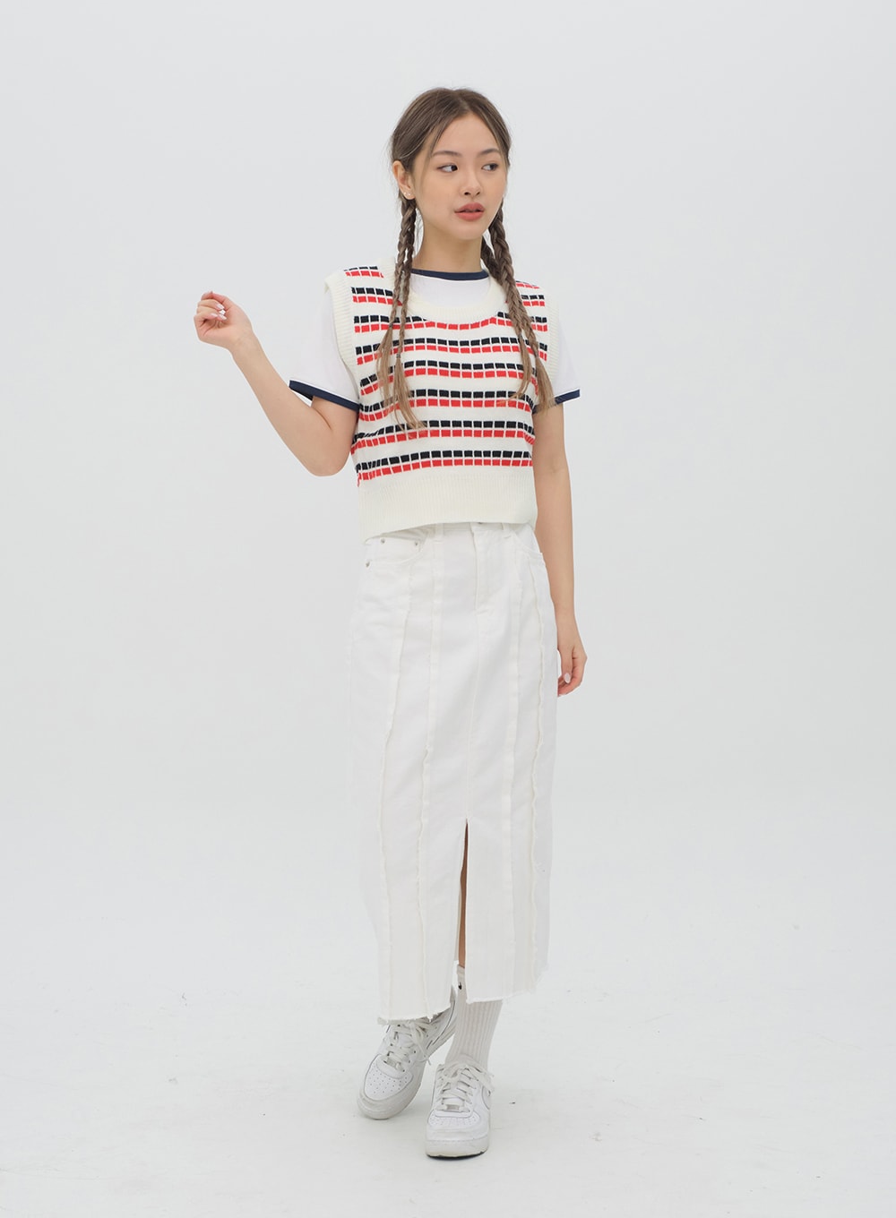 Pattern Cropped Knit Vest C1002