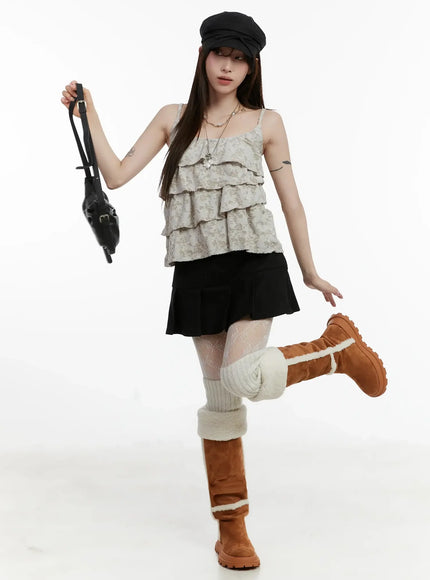 Fleece Pleated Mini Skirt IJ516