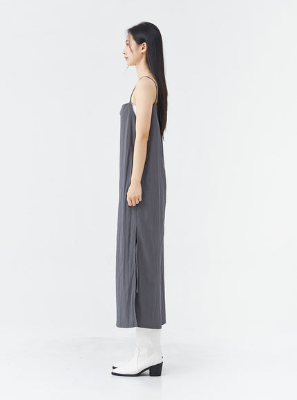 Side Shirring Sleeveless Strap Maxi Dress OG12