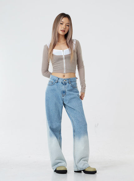 Two Tone Zip-Up Cropped Top CG31